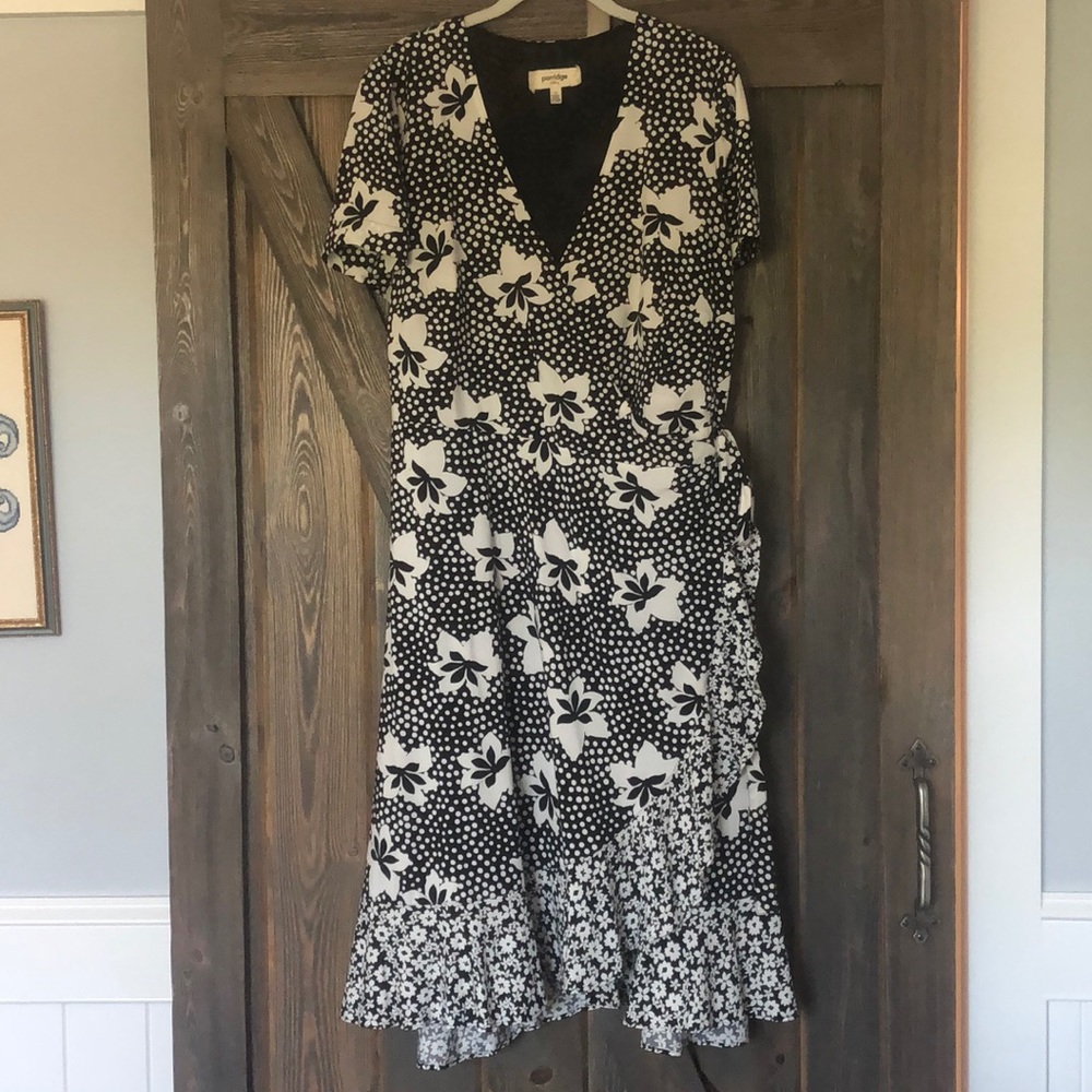 Anthropologie Black and White Floral Wrap Dress